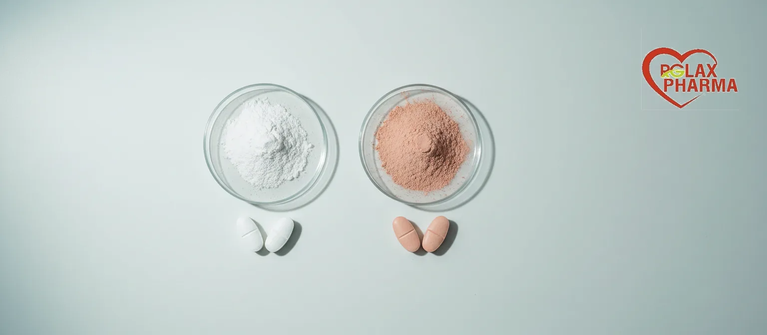 Two dishes of coating material side by side with coated tablets